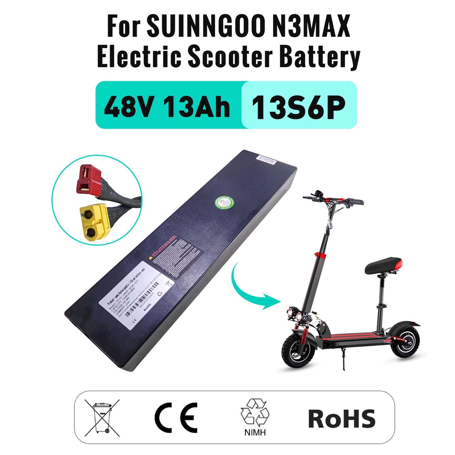Original 48V 13Ah for SUNNIGOO N3MAX Electric Scooter Lithium Battery 13S6P