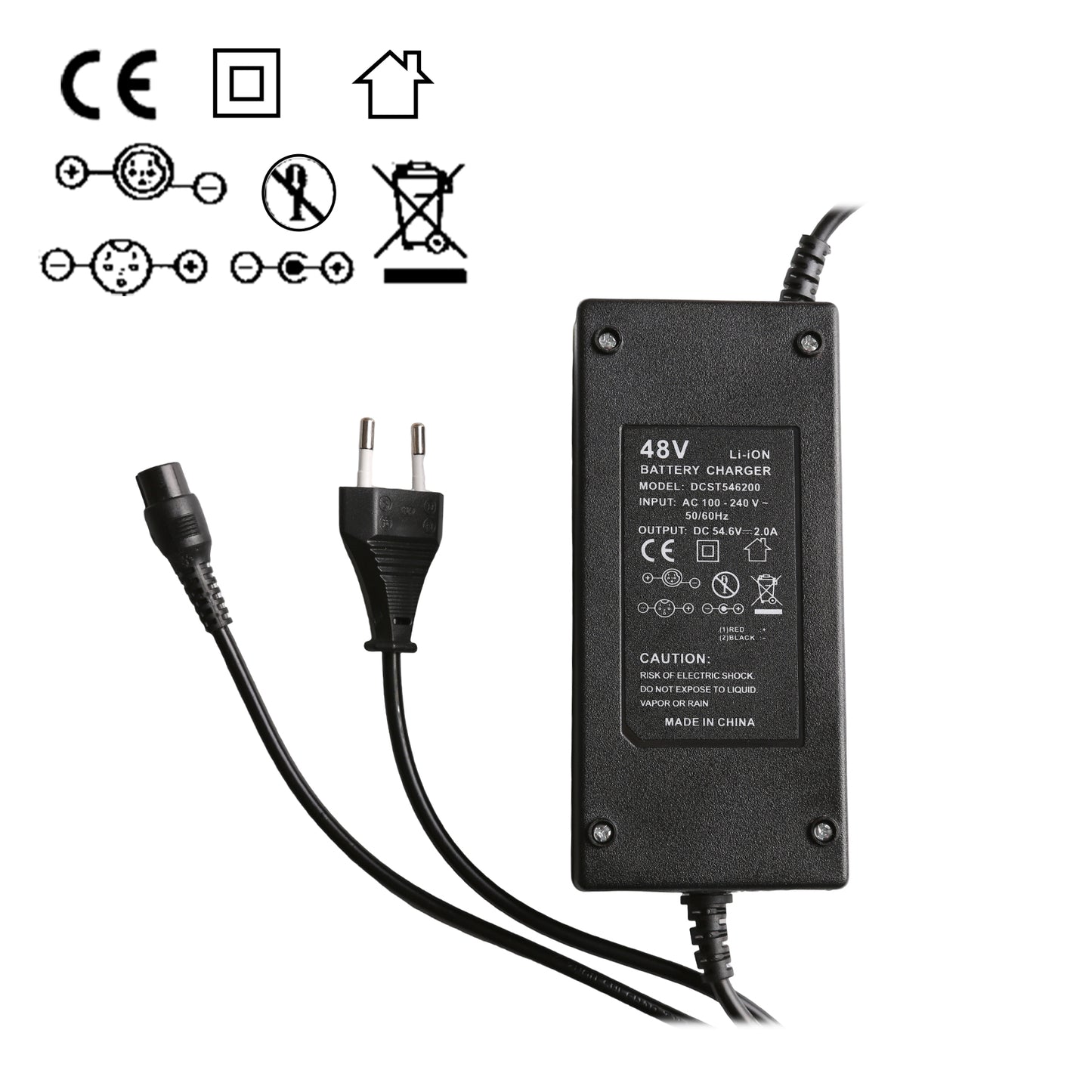 Electric Scooter Charger | 54.6V 2A Fast Charging, Universal Voltage (AC 100-240V)