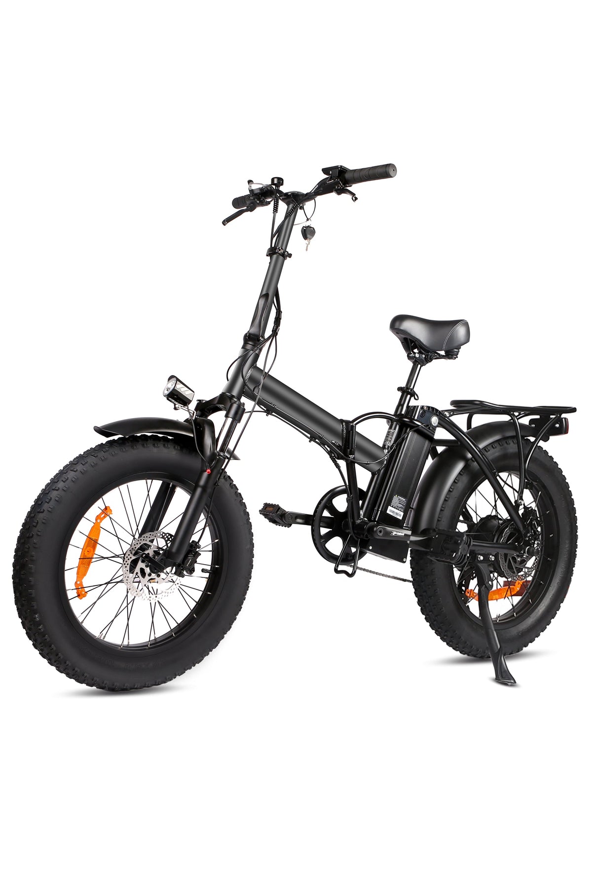SUNNIGOO B3 foldable fat tire electric bike studio side view with 20-inch wheels, removable battery and rear rack
