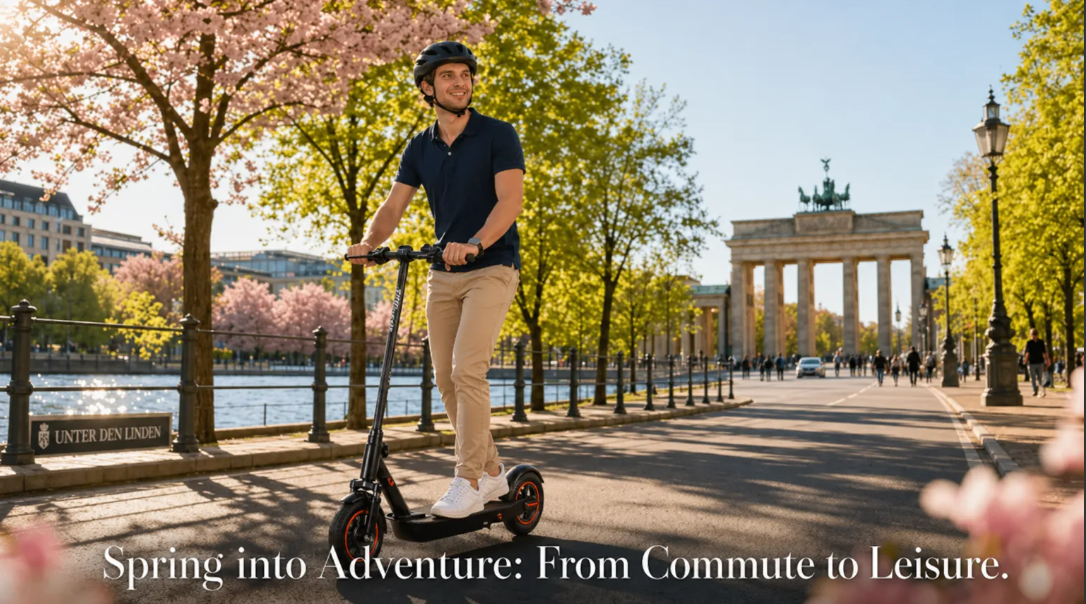 Matteo riding SUNNIGOO N7MAX electric scooter on Berlin city streets for daily commute