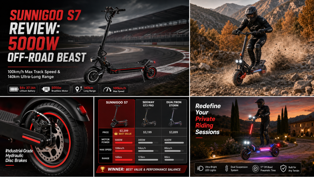 SUNNIGOO S7 Review: 5000W High-Performance Off-Road E-Scooter – 100km/h Max Track Speed & 140km Ultra-Long Range