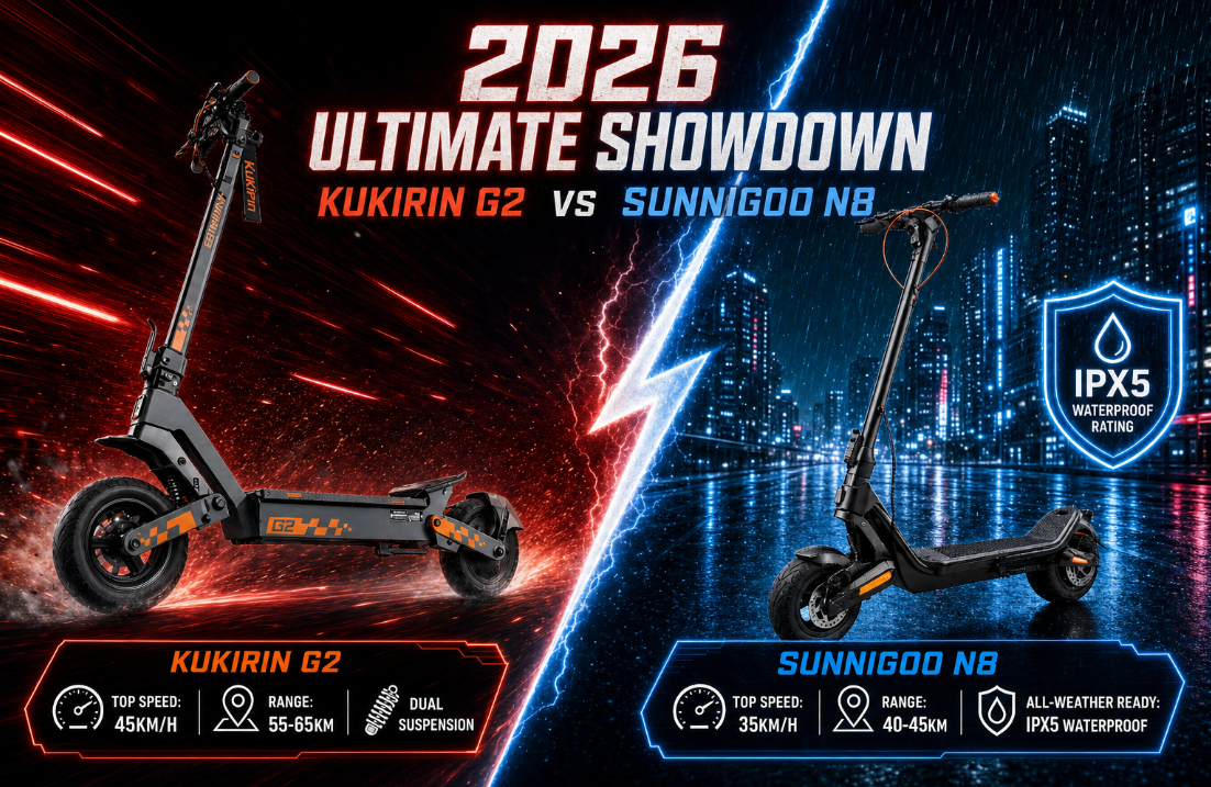 Comparing the SUNNIGOO N8 and KUKIRIN G2 electric scooters on motor power, battery range, safety and price. See which one is the right pick before you buy
