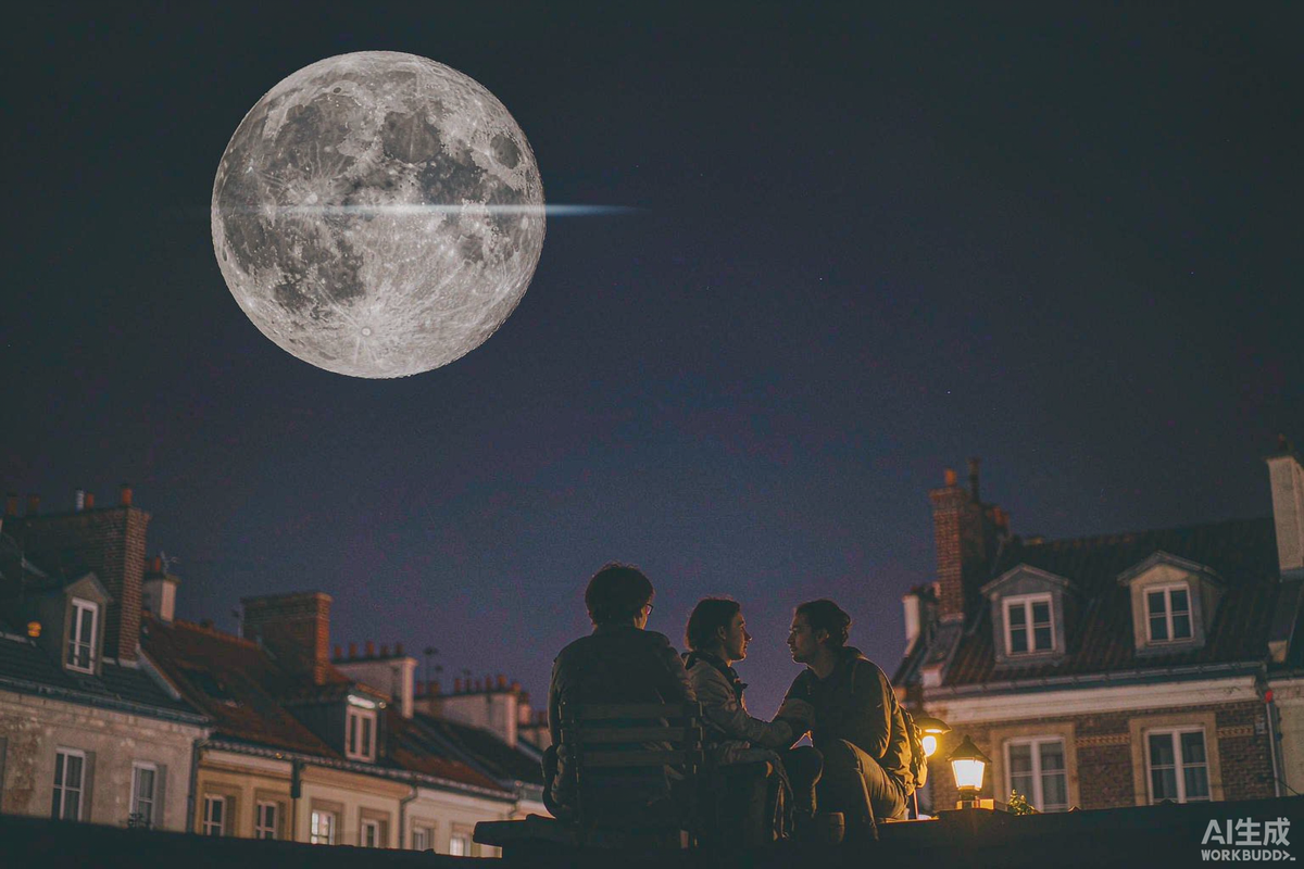 Full moon over a European rooftop on Mid-Autumn Festival night, SUNNIGOO N7PRO city commute