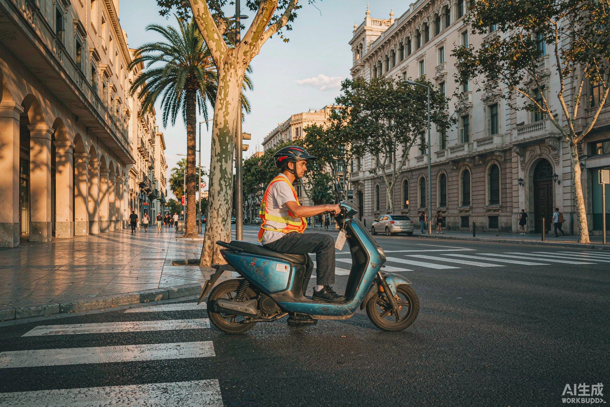 SUNNIGOO N8 rider in certified helmet and reflective vest under Spain DGT VMP rules 2026