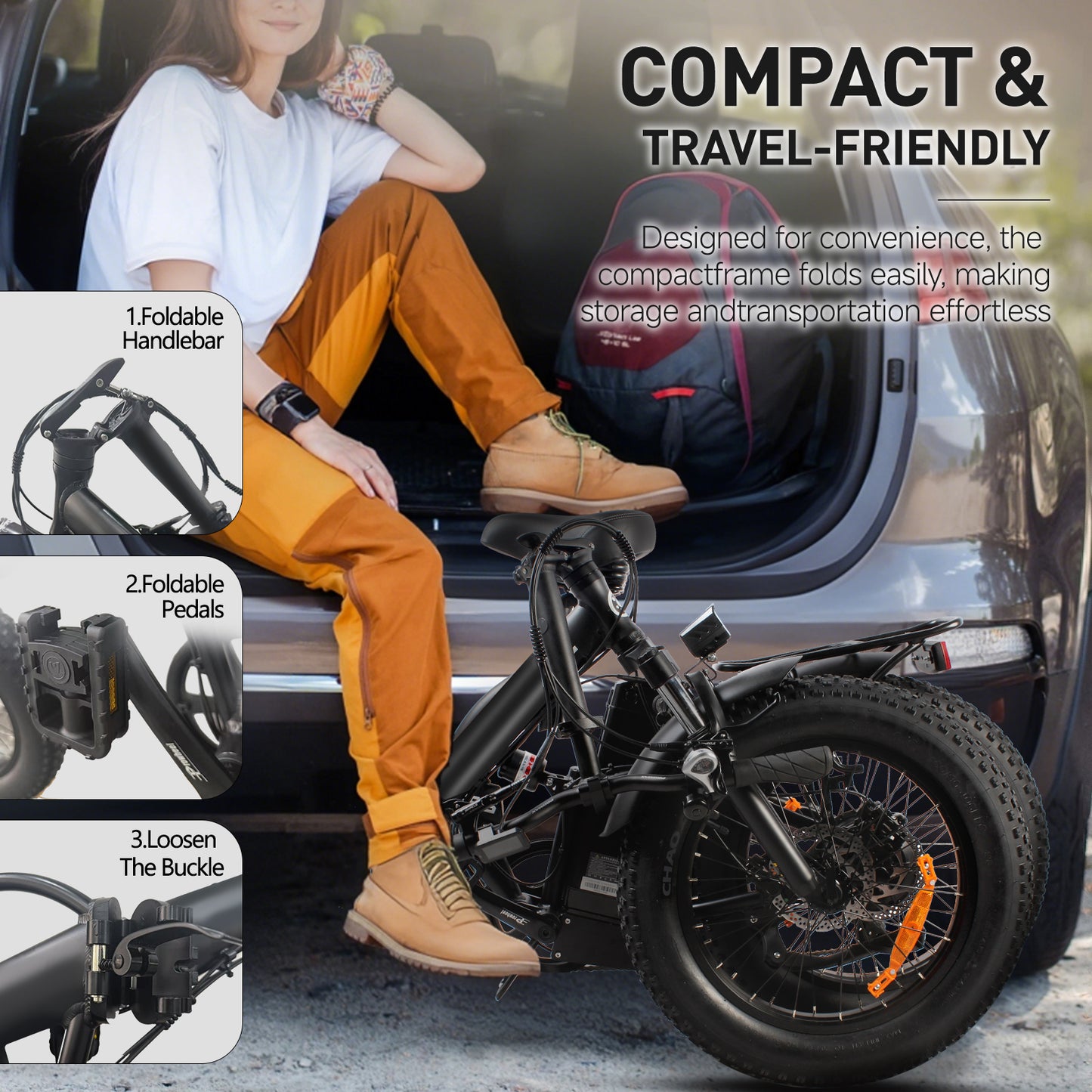 SUNNIGO B4 ebike Folding Electric Bike 48V 12.5Ah Removable Battery 50-80 km Range 20'' ×4.0'' Fat Tire 7-Speed E-Bike
