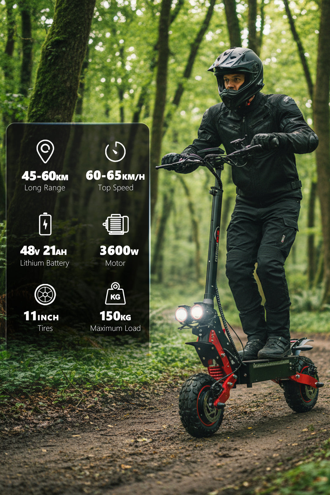 High-power 3600W dual-motor electric scooter for adults, 60 km/h off-road