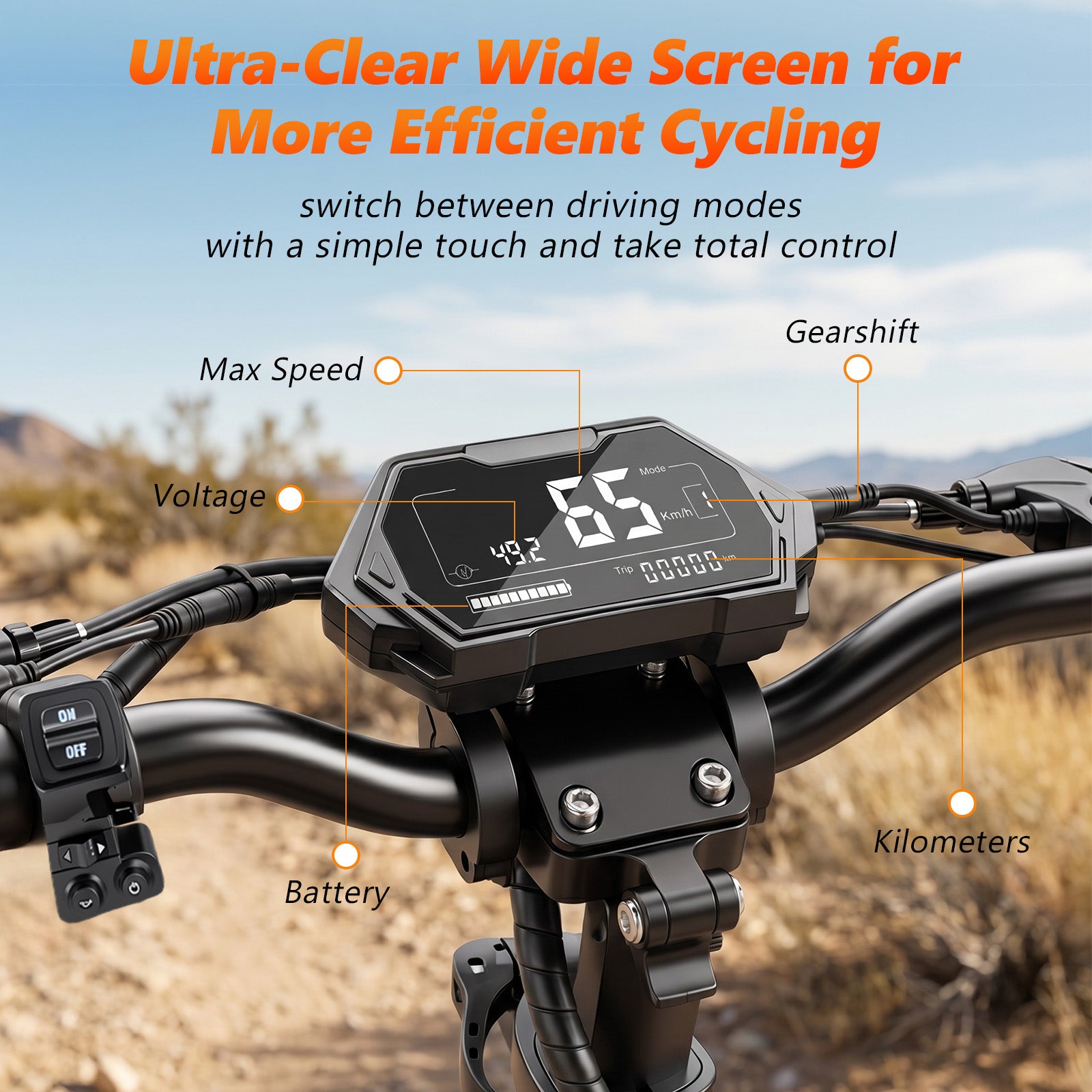 Clear LCD digital display showing speed and battery for SUNNIGOO X2 MAX e-scooter
