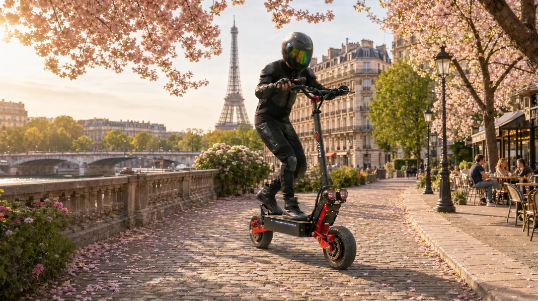 Alt: Trottinette électrique tout-terrain X7PRO à Paris, double moteur 3600W
