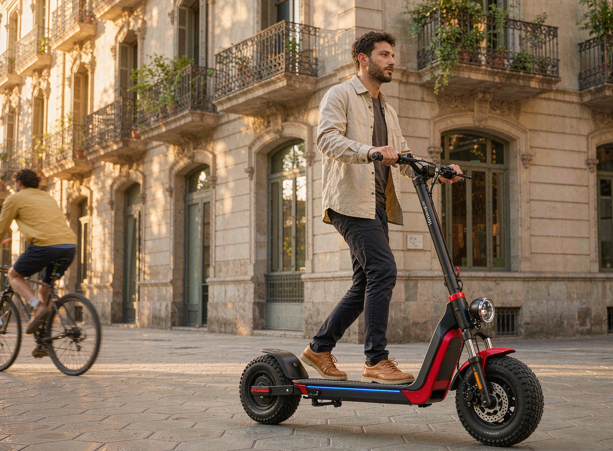 X7PRO in Barcelona Eixample modernist district, morning commute